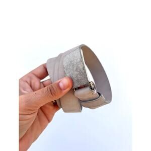 Brunello Cucinelli Suede Calfskin Belt Sparkly Belt Buckle Light Grey Gray Thin